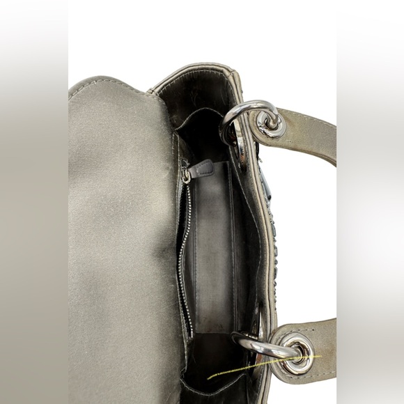 💎Satin Dior Mini Lady Dior Silver Beaded Gray Satin Small Handbag - Picture 6 of 10